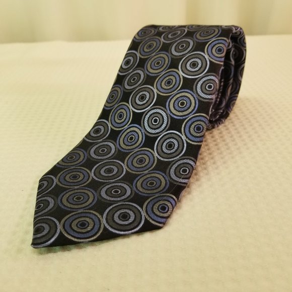 Joseph Abboud Men's Tie100% Silk Woven Pattern Black with Blue/Gray Circles - Picture 4 of 7